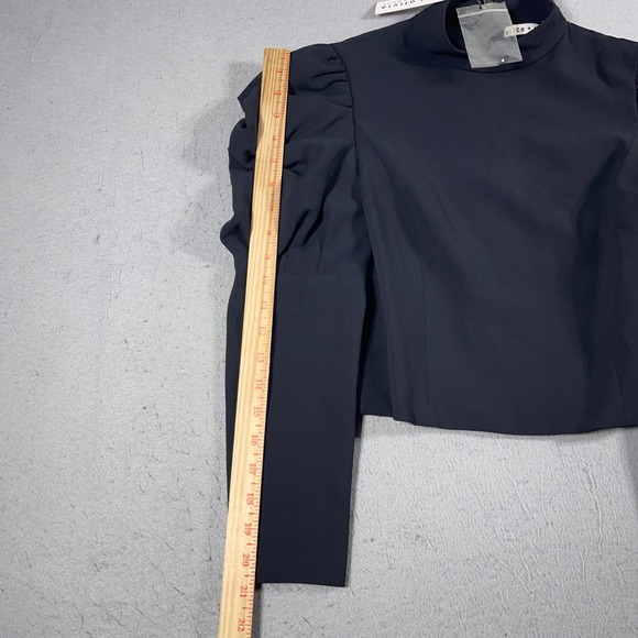 Alice + Olivia Brenna Puff Sleeve Top Women 4 Cropped Mock Neck Black Chic NWT - Picture 3 of 8